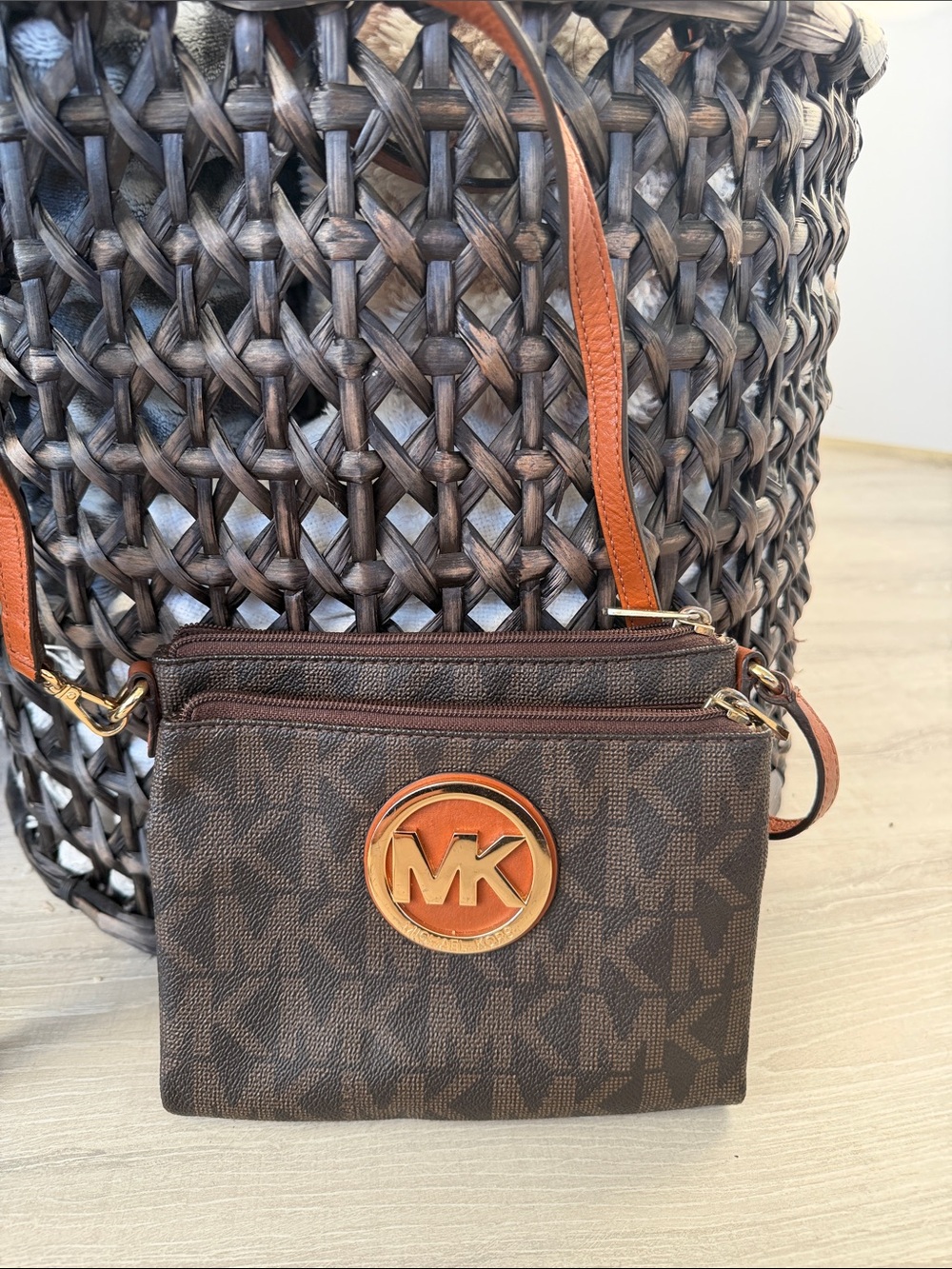 Michael Kors Brown and Tan Logo Crossbody Bag